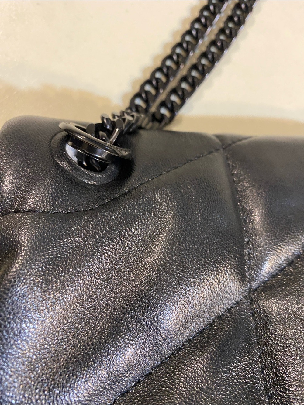 Saint Laurent Black Quilted Chevron Leather Shoulder Bag with Chain Strap - Picture 7 of 7